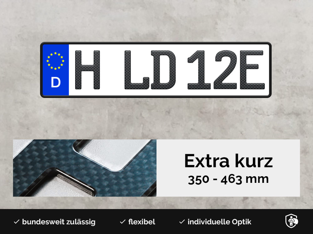 3D E-Kennzeichen XS in matter Carbon-Optik